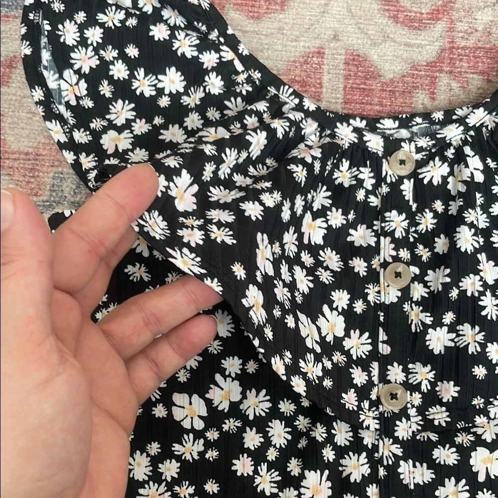 Justice Black and White Floral Kids Blouse
